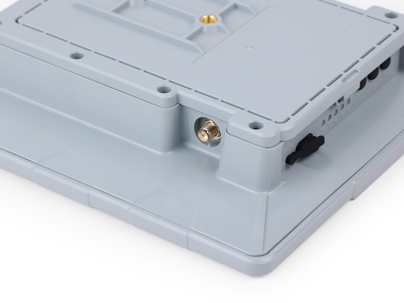 Close-up of the RP-SMA antenna connector on the SenseCAP Solar Node P1-Pro enclosure
