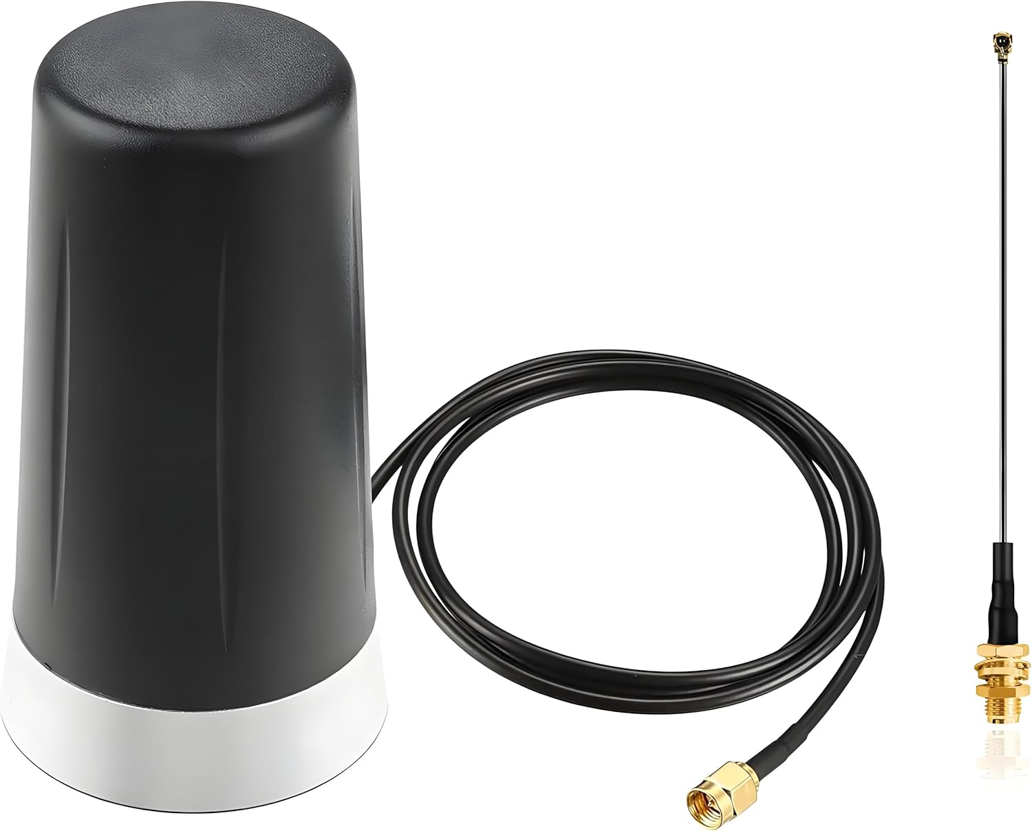 Slinkdsco magnetic mount antenna with coiled coax cable and IPEX-to-SMA extension pigtail